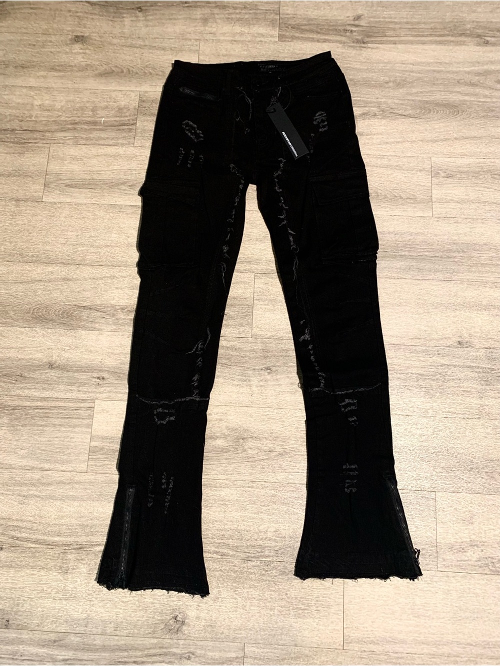 Men's Black Distressed Flare Jeans